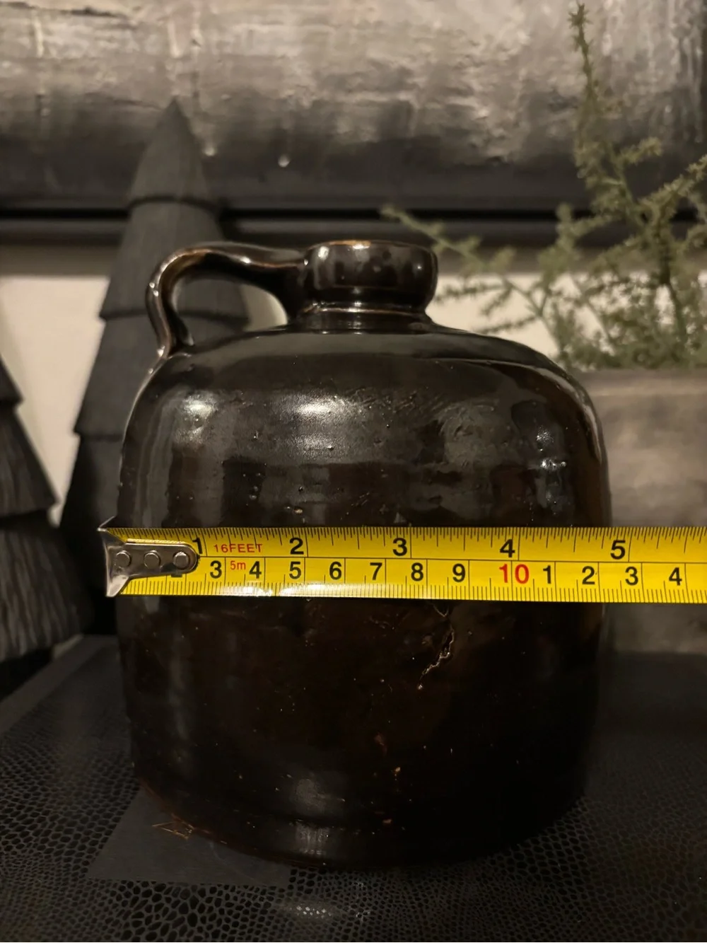 Vintage Dark Brown Glazed Ceramic Jug Vase